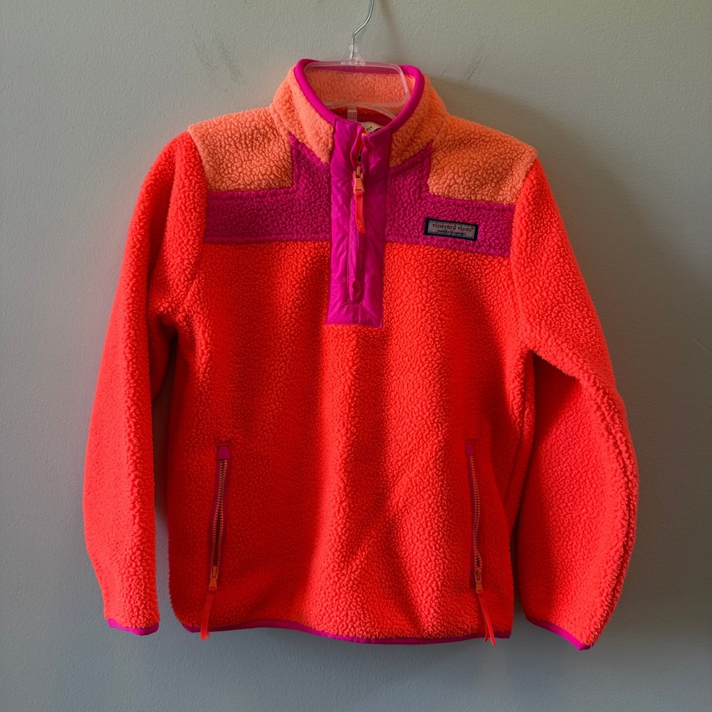 Vineyard Vines Girls Pink Quarter Zip Pullover Size Medium Preppy Sweatshirt